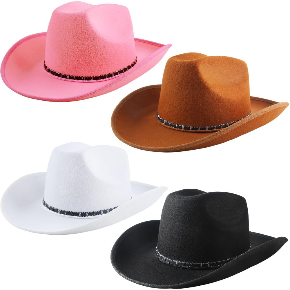 3889 4 Pcs Adult Felt Cowboy Hats Wide Brim Cowgirl Hat Western Cowboy Hat
